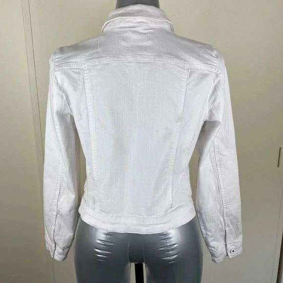 2/$25White button up fitted white denim  cropped Y2K mini jean jacket sz medium - Picture 3 of 17